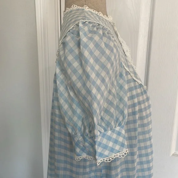 Vintage gingham lace check nightgown housecoat dress duster robe cottage core M - Picture 5 of 10